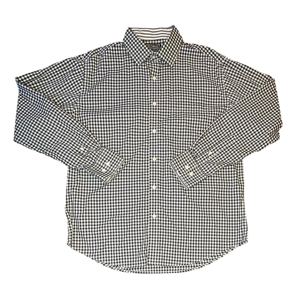 American Icon Men’s Gingham Check Shirt Black White L 100% Cotton Classic Casual